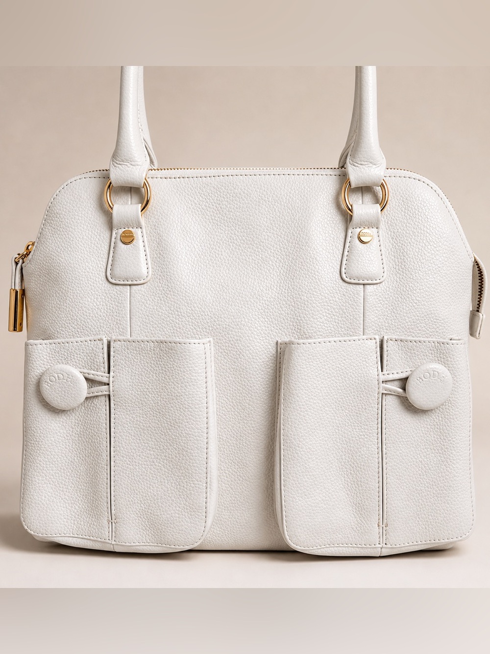 BODHI White Soft Pebbled Leather Tote Bag Large Shoulder Satchel Gold Hardware